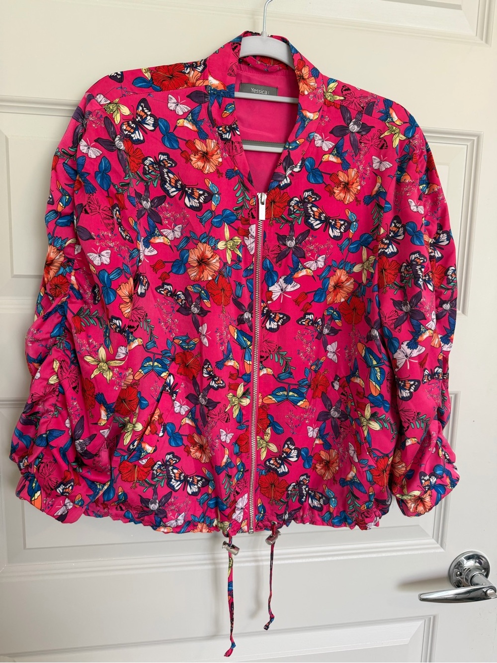 Bright Pink Floral Bomber Jacket - Women's Lightweight Zip-Up